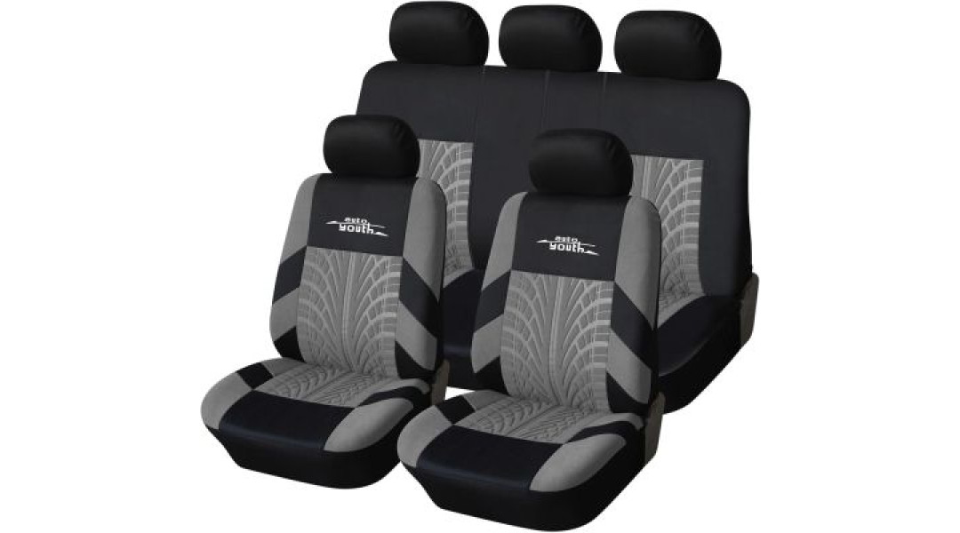 Тапицерии за седалки на кола - модел 16007 - сиво / черен цвят - комплект от 9 части