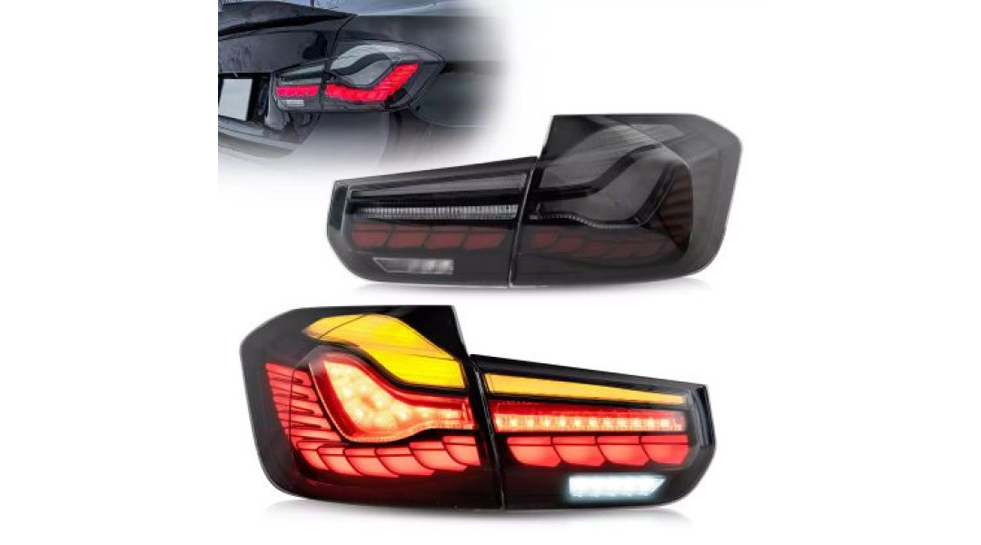 Диодни стопове за BMW F30 sedan (2012-2019) GTS look с бягащ мигач - опушени