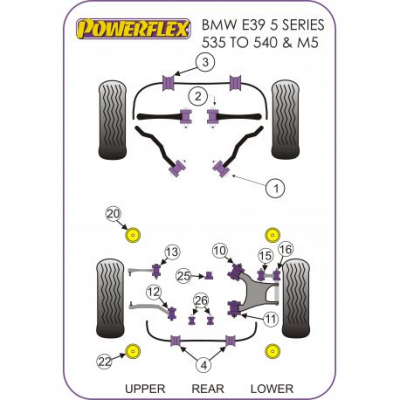 Powerflex Тампон заден горен носач, вътрешен BMW E39 5 Series 535 до 540 & M5