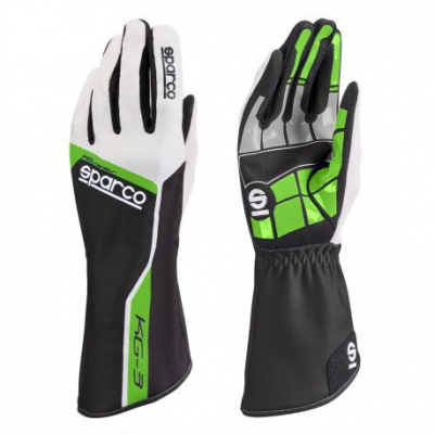 Състезателни ръкавици Sparco Track KG-3 (вътрешни шевове) зелен/бял