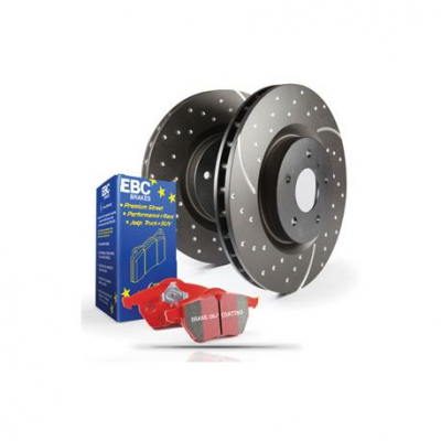 Преден комплект EBC PD12KF030 - Спирачни дискове Turbo Grooved + накладки Redstuff Ceramic