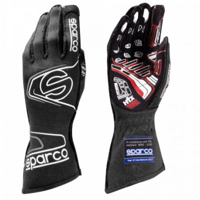 Състезателни ръкавици Sparco Arrow EVO RG-7 с FIA (външни шевове) черен-сив